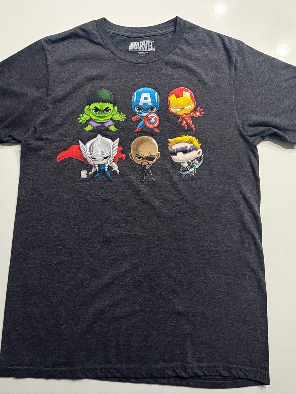 Marvel Men’s Black Graphic Button Down Shirt with Colorful Chibi Avengers